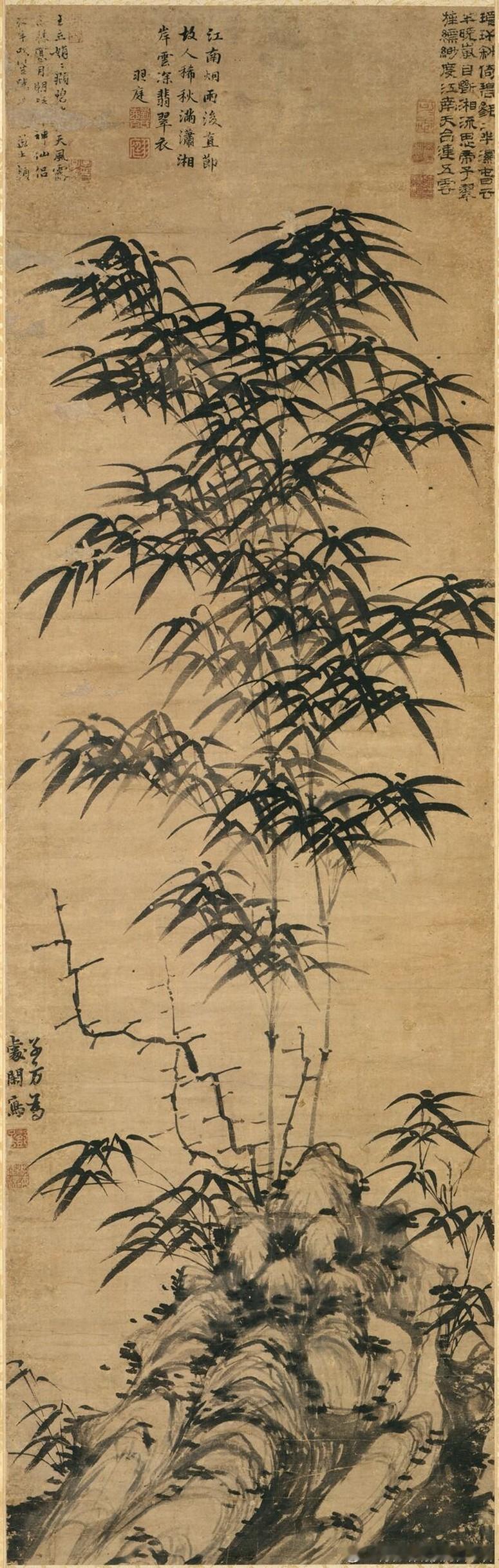 元·邓宇《竹石图》，大都会博物馆藏这幅图的高清复制品正在浙江省博物馆之江馆的“盛
