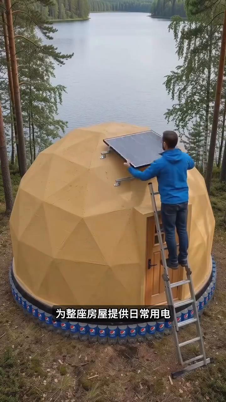 塑料瓶造浮屋。
男子买不起房，就打算亲手打造一座可以漂在海上的房子。
·他先将大