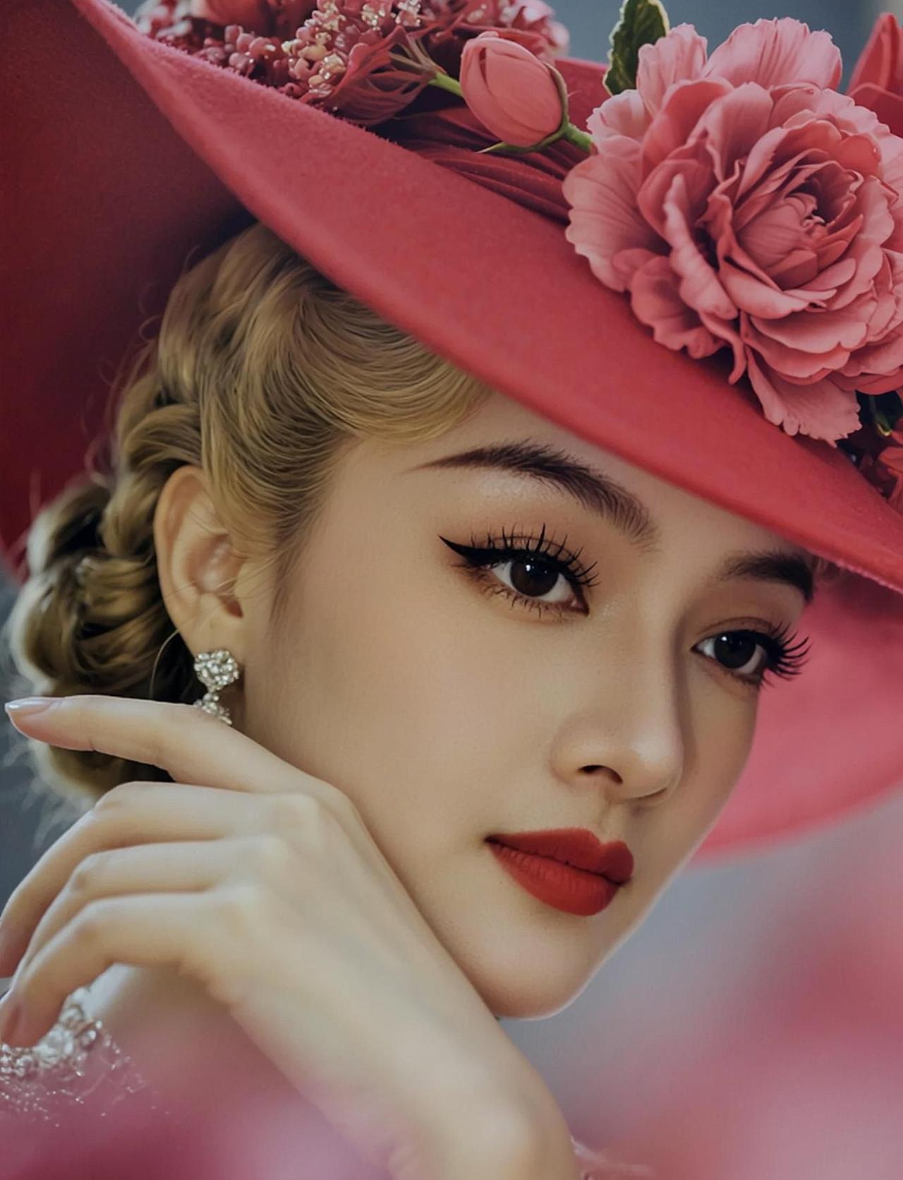 AI玫瑰帽女郎 随变ai随便玩 欧美风 赫本风 氛围感女神