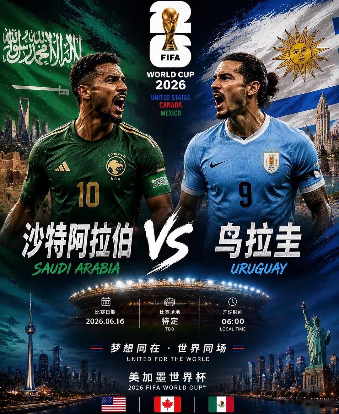 兄弟们 再次随我出发，势必再下一城🔥⚽️世界杯06:00⚽️场次：沙特vs乌拉