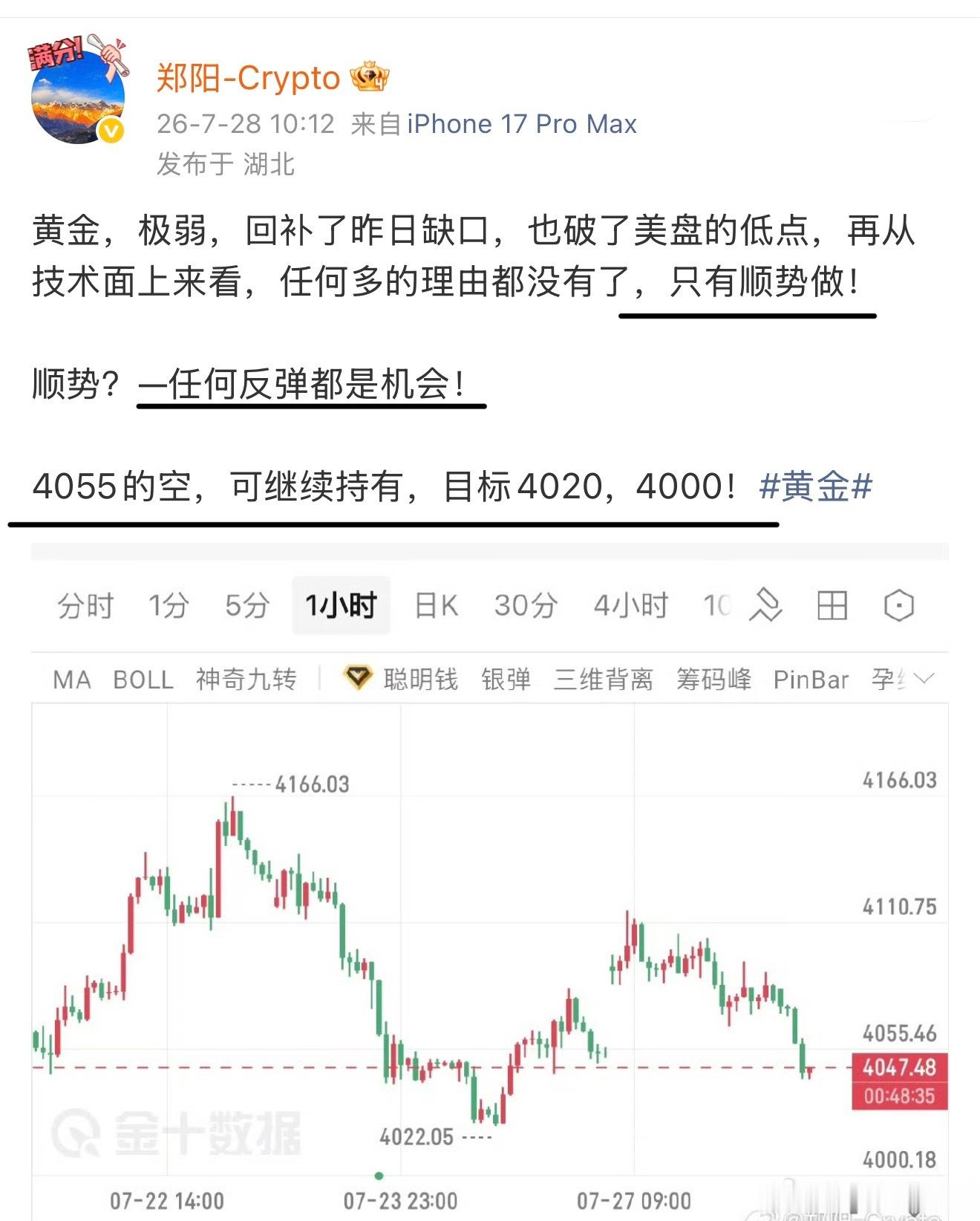 一直在讲，就顺势做！4020精准到达！黄金
