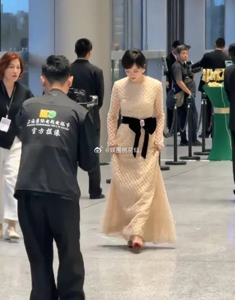 孙俪现身白玉兰奖提名晚宴，她这次穿了一件米色的裙子，看上去年轻又优雅。搭配的裙子