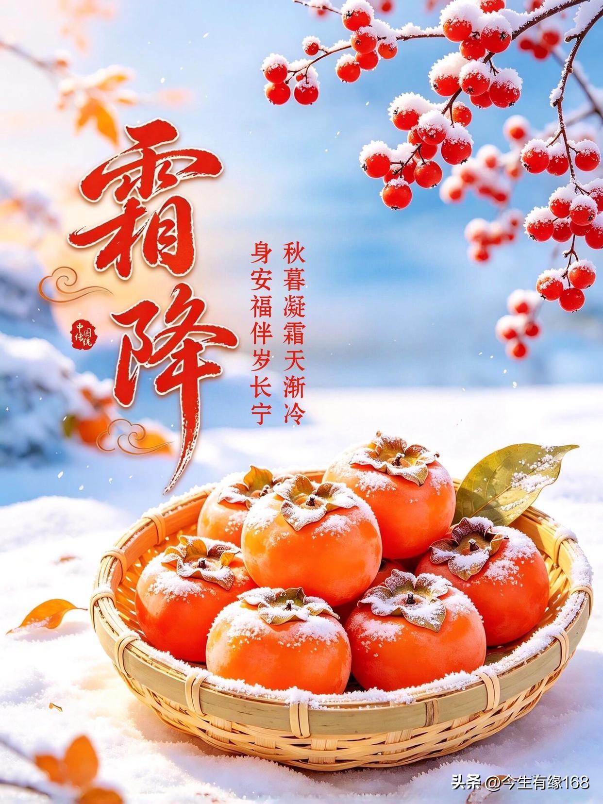 秋风渐凉，10月23日就是霜降，秋天最后一个节气。
 
霜降并非下雪，只是夜里气