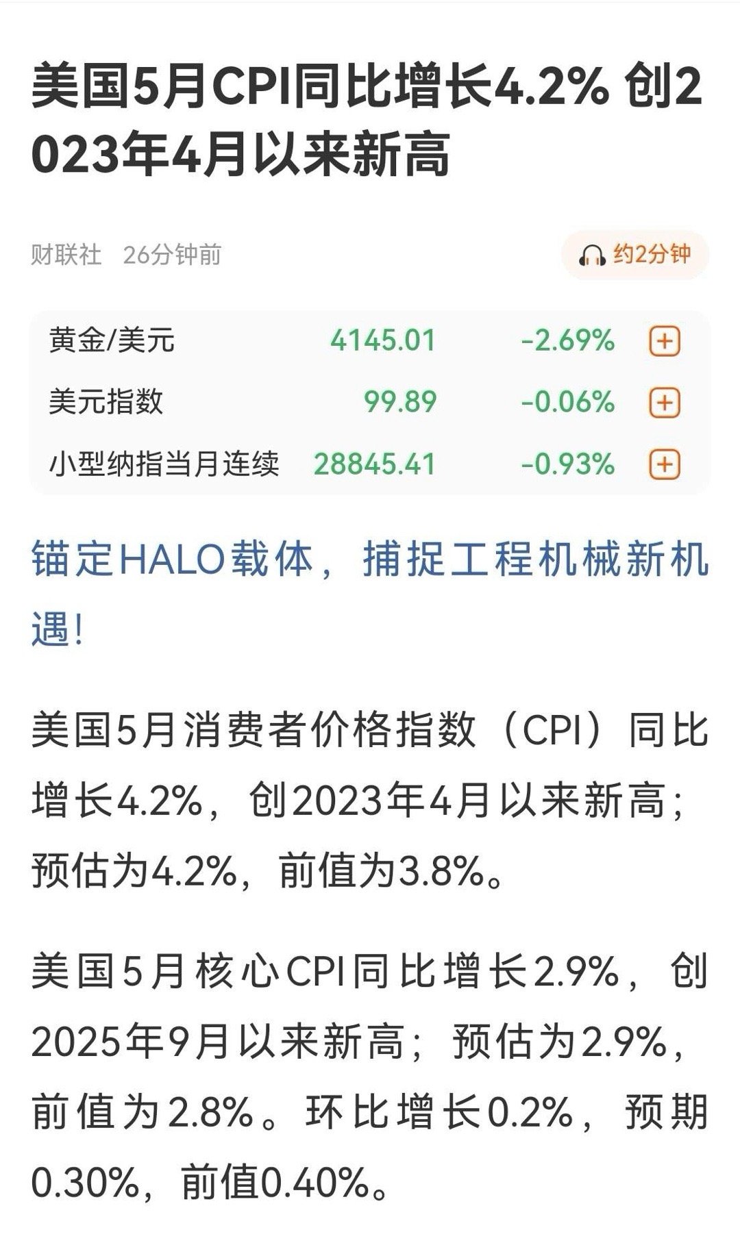 6月10日  晚:美国CPI公布，加息预期降低，但股市不会涨！        为