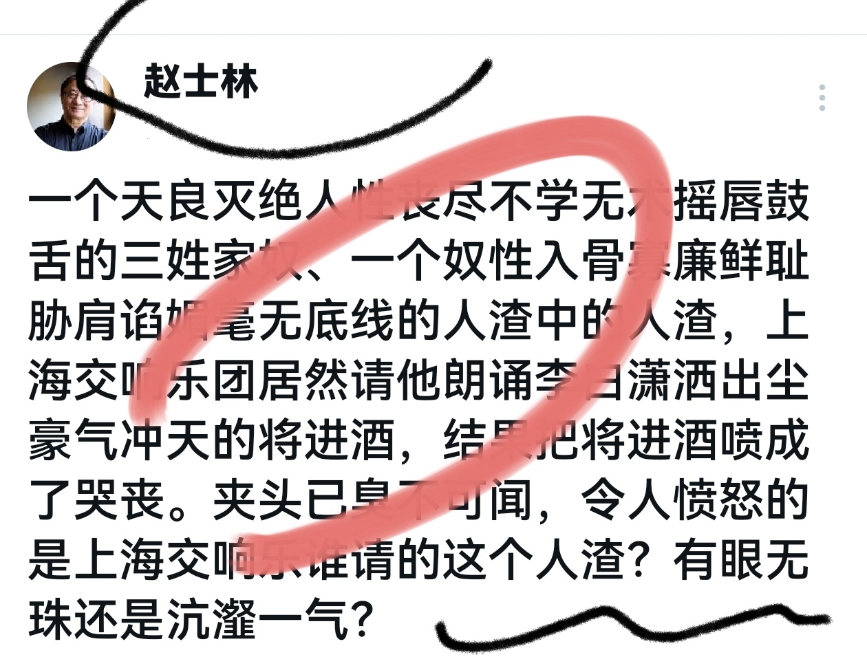 中央民族大学愽士生导师国学大师赵士林先生，据称是李泽厚弟子，常在央视给我们讲中国