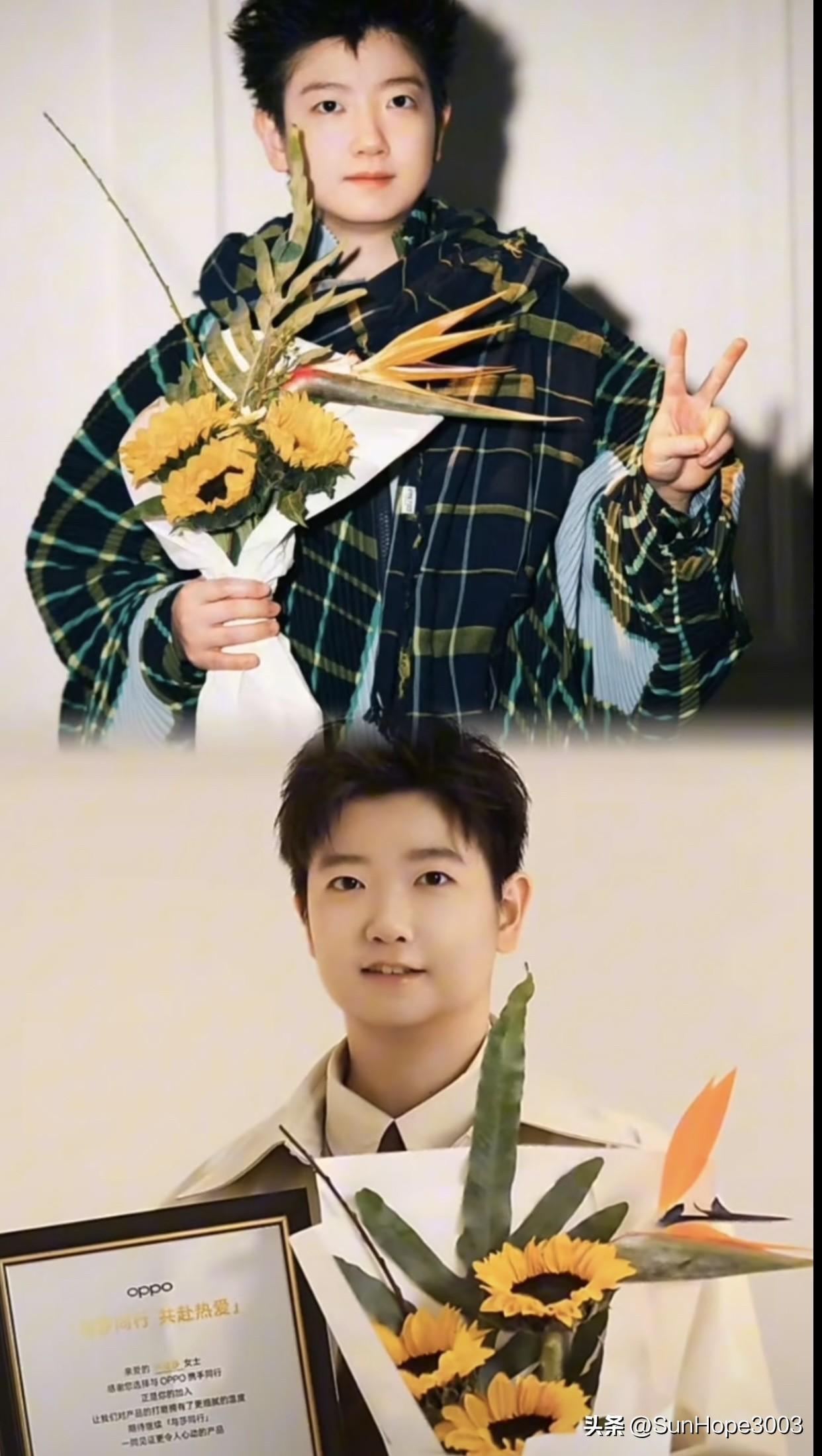 莎莎收到的两束向日葵花束，嘉人和OPPO都很用心。

oppo今天发布的新视频，