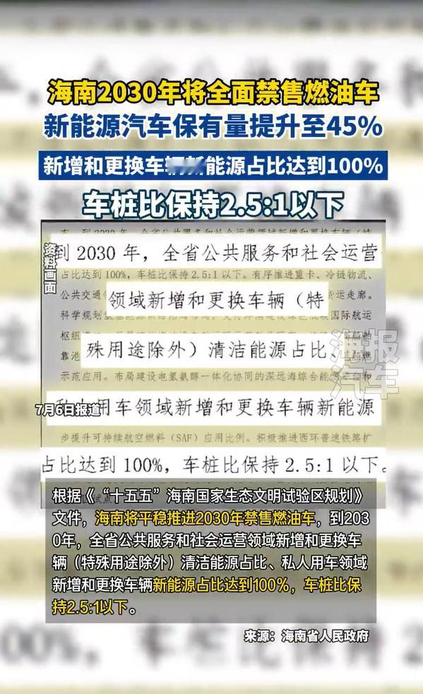 中国首个禁售燃油车省份确认 2030全面禁售燃油新车海南确实是完美适配新能源就算