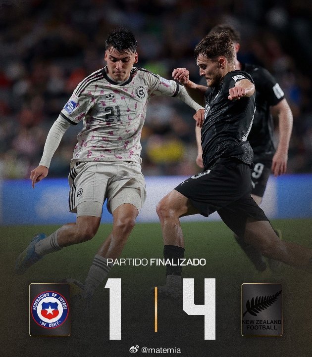 难以置信😳🇨🇱 智利在今天的友谊赛中以1-4负于新西兰。⚠️ 新西兰在过去