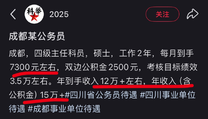 这就是成都体制内的真实工资水平。 ​​​