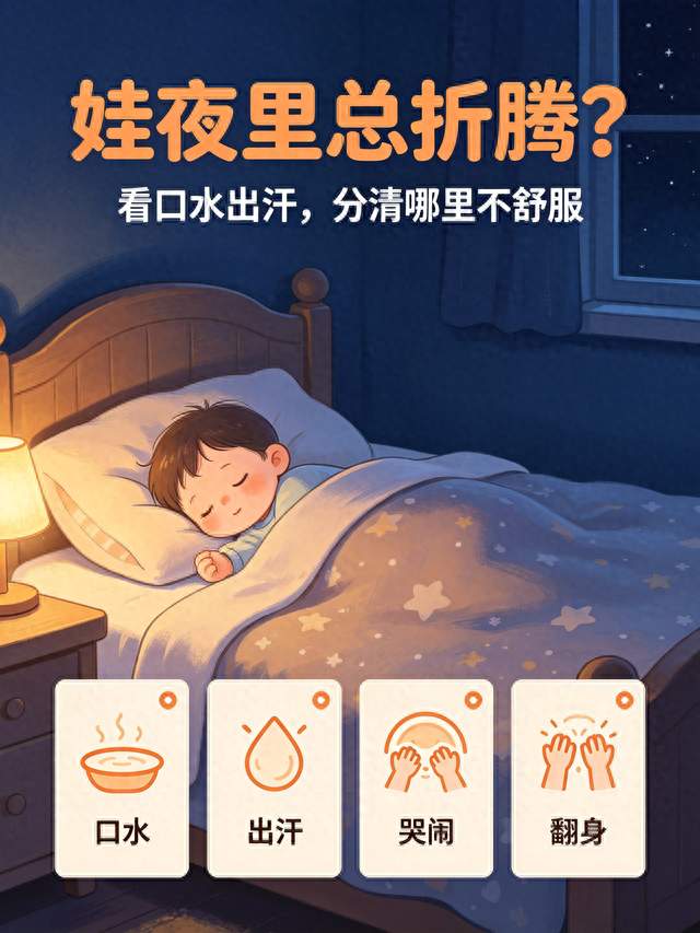 娃夜里总折腾？看口水出汗，立马分清哪里不舒服