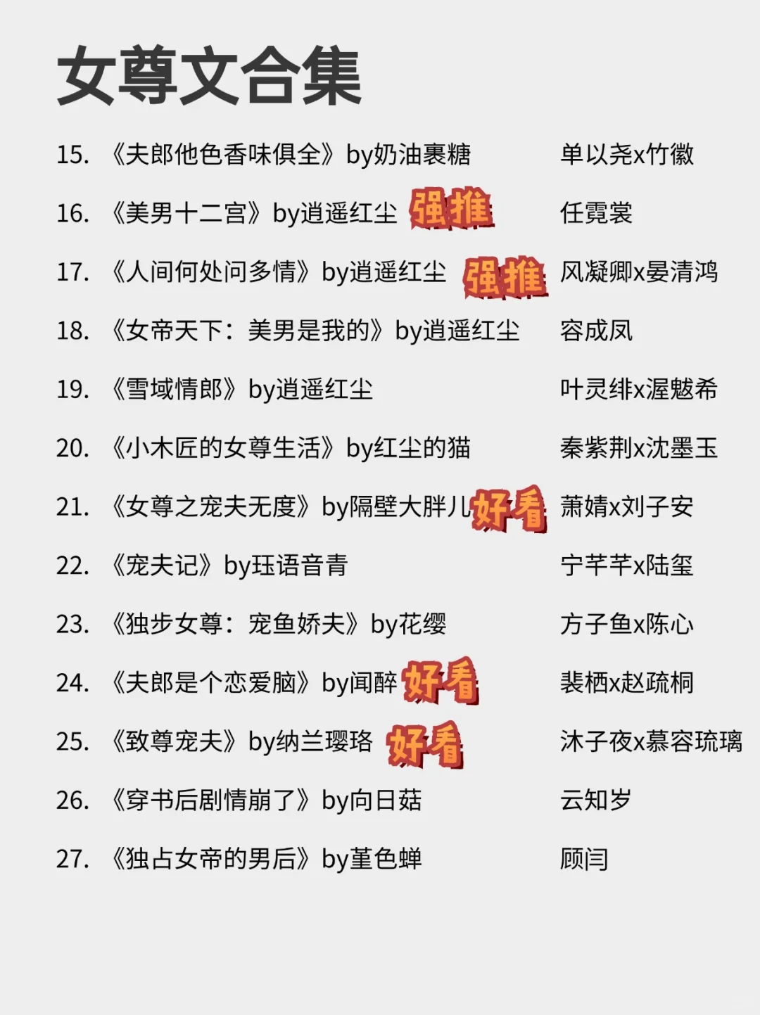 27本敲好看的女尊文，女宠男，上头‼