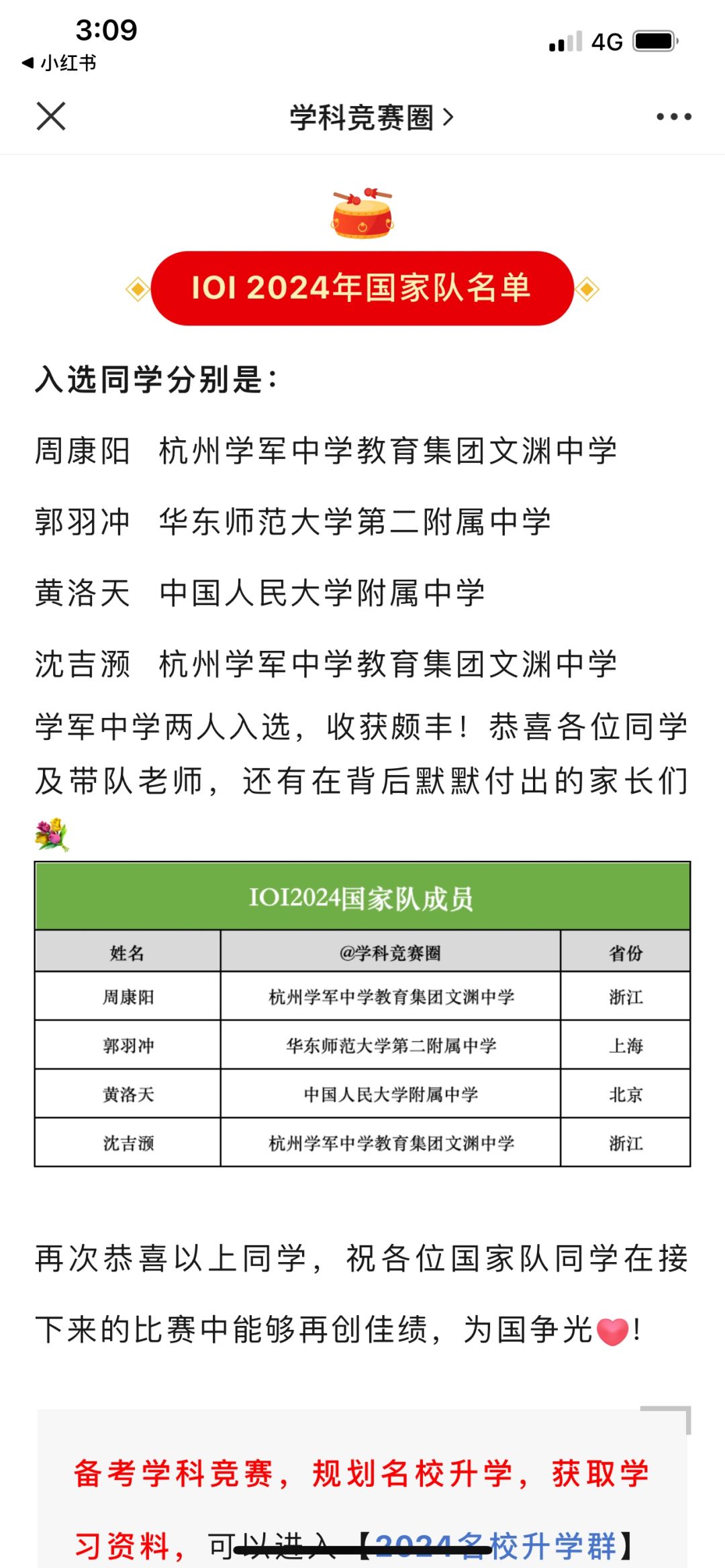 IOI国家队名单