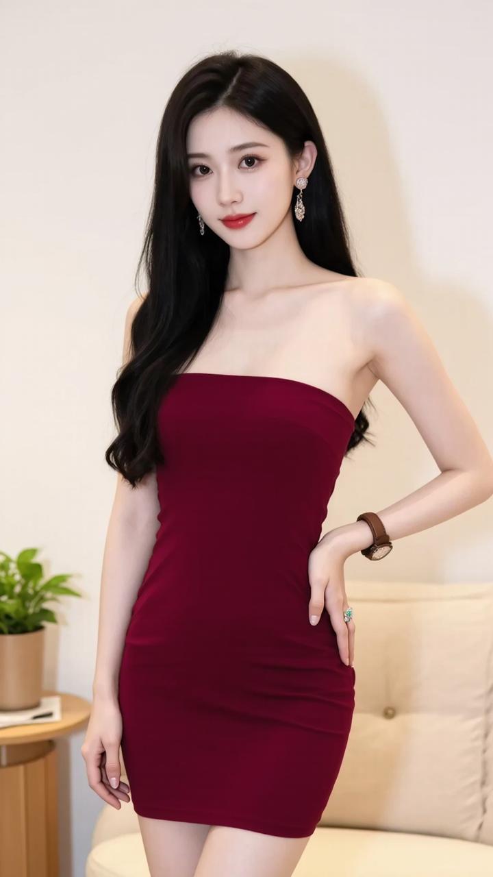 “无肩带设计解锁性感新维度，贴身剪裁勾勒出的曲线，每一寸都在演绎‘美’，这才是御