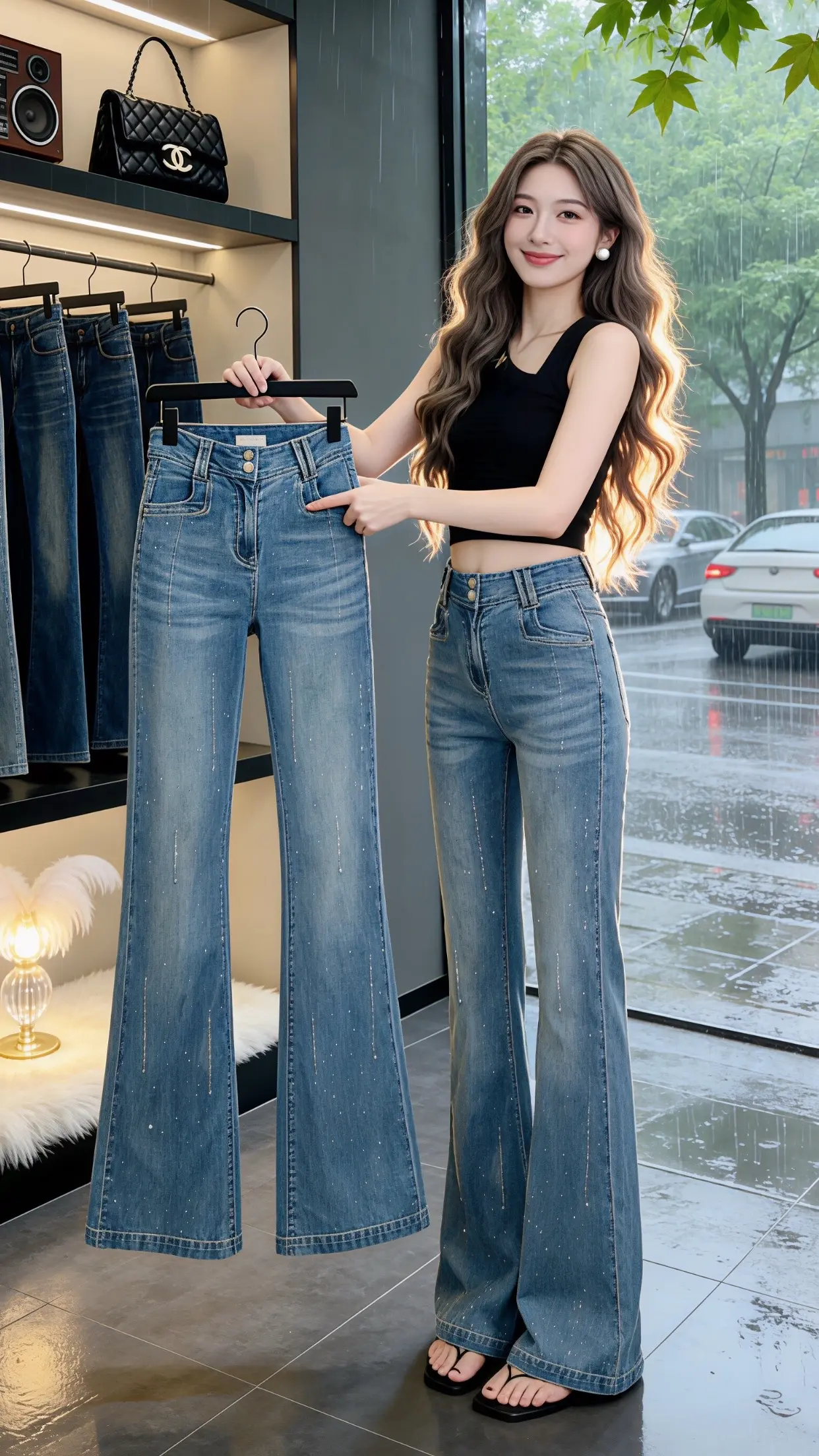 牛仔喇叭裤女高腰 穿出自己的风格 早春穿搭 谁穿谁好看 微喇裤