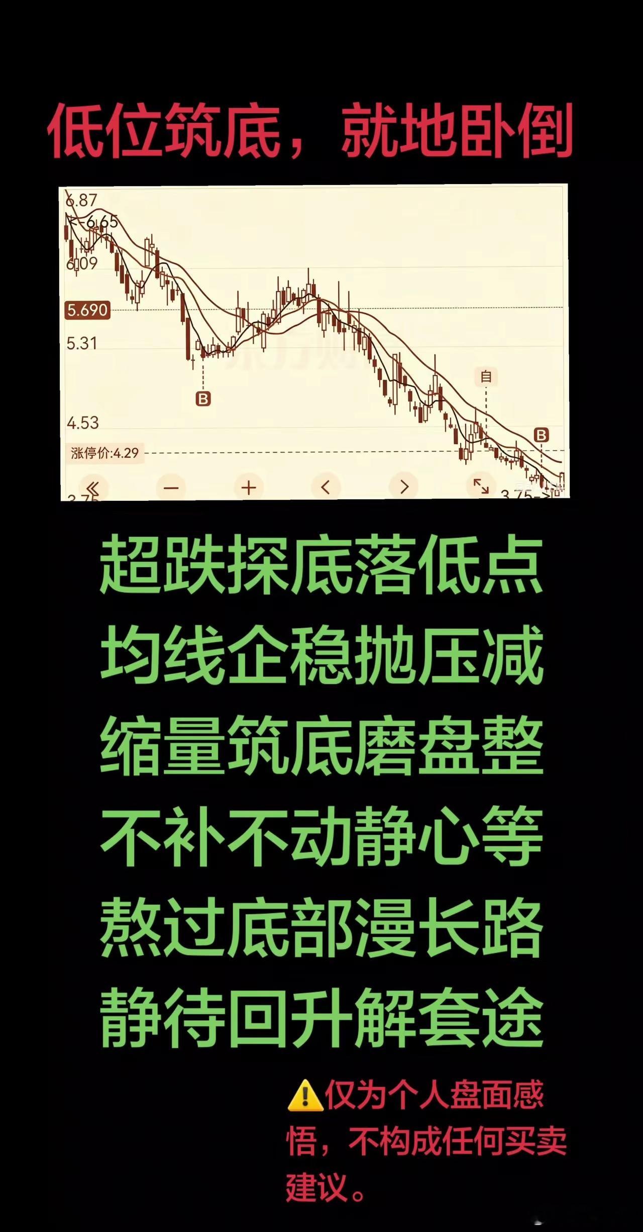 低位筑底已成形，安心持股莫折腾一轮持续下跌过后，股价探到低位不再创新低，均线慢慢