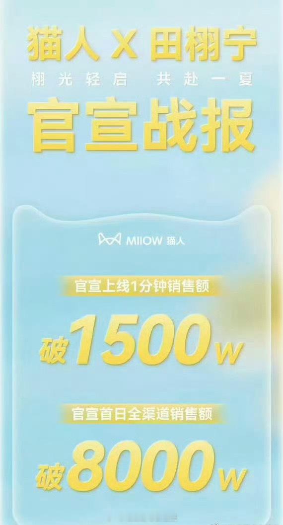 田栩宁猫人销售额突破8000万，1分钟销售额1500w！是95生顶流的水平吗？ 