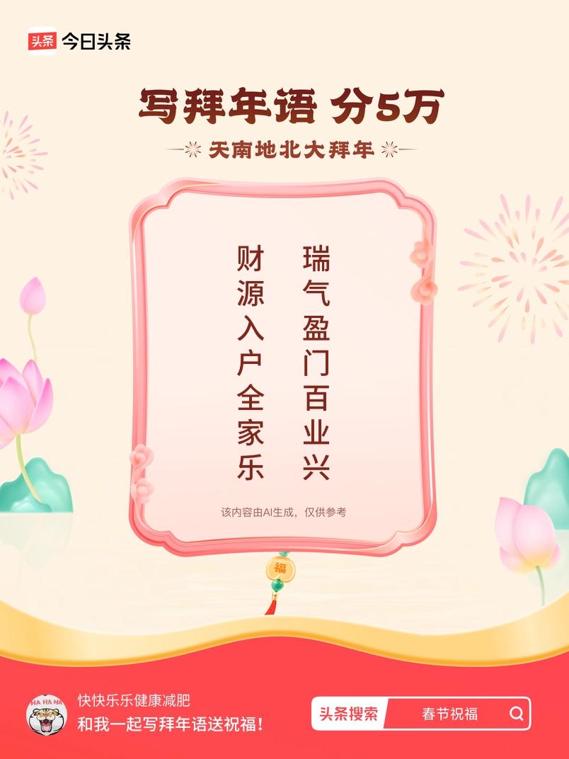 写拜年语送祝福新春拜年送祝福！我的祝福是：“财源入户全家乐，瑞气盈门百业兴”！快