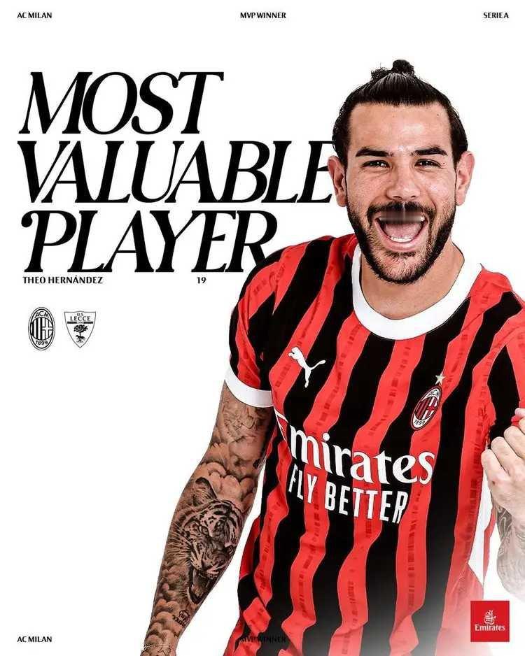 米兰官方宣布，特奥当选球队与莱切一役队内最佳球员。在与莱切的比赛中，首发出战的特