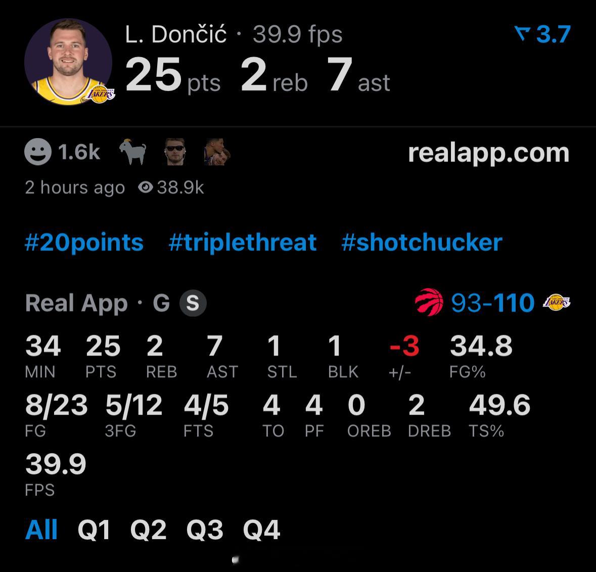 湖人今天打得比猛龙好，该赢猛龙vs湖人