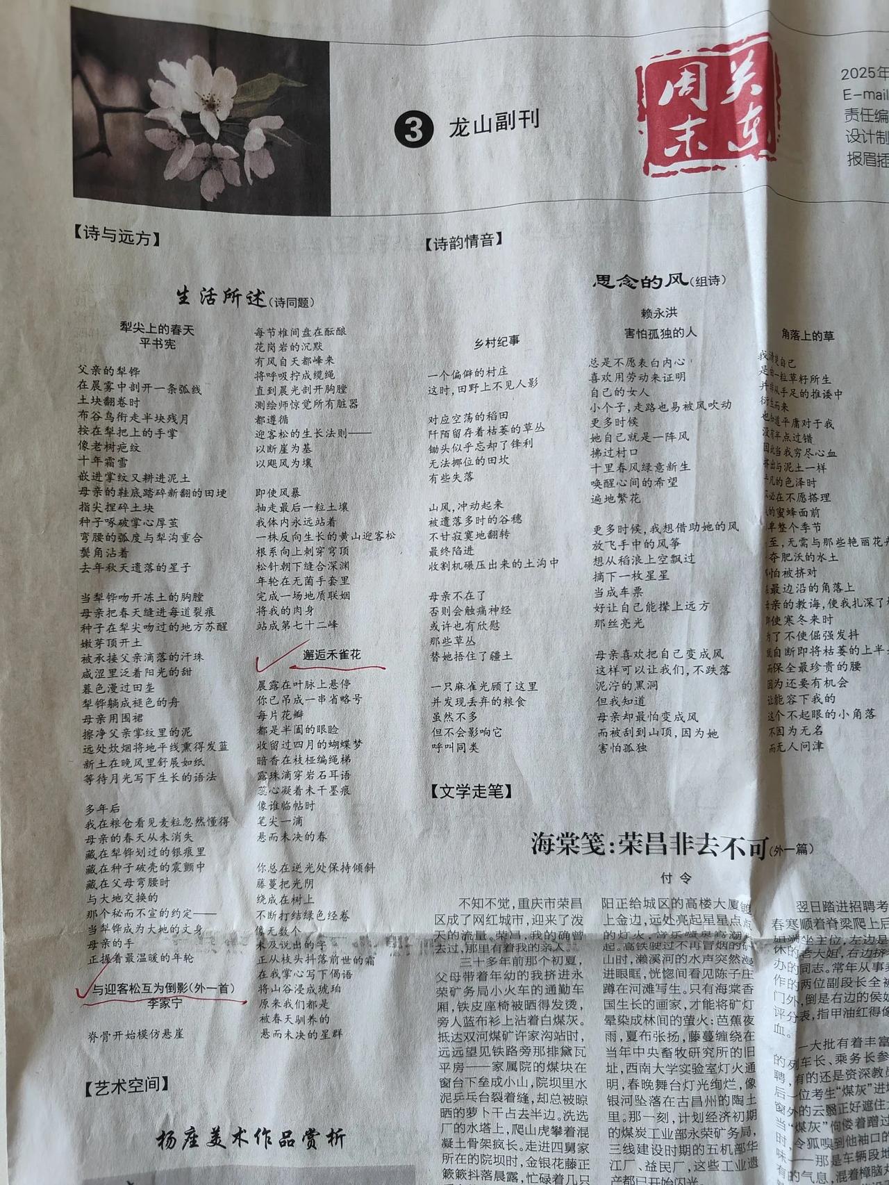 李家宁在报上发表31首诗(现代诗)：
1、《面对大海》发表于《北海日报》2023