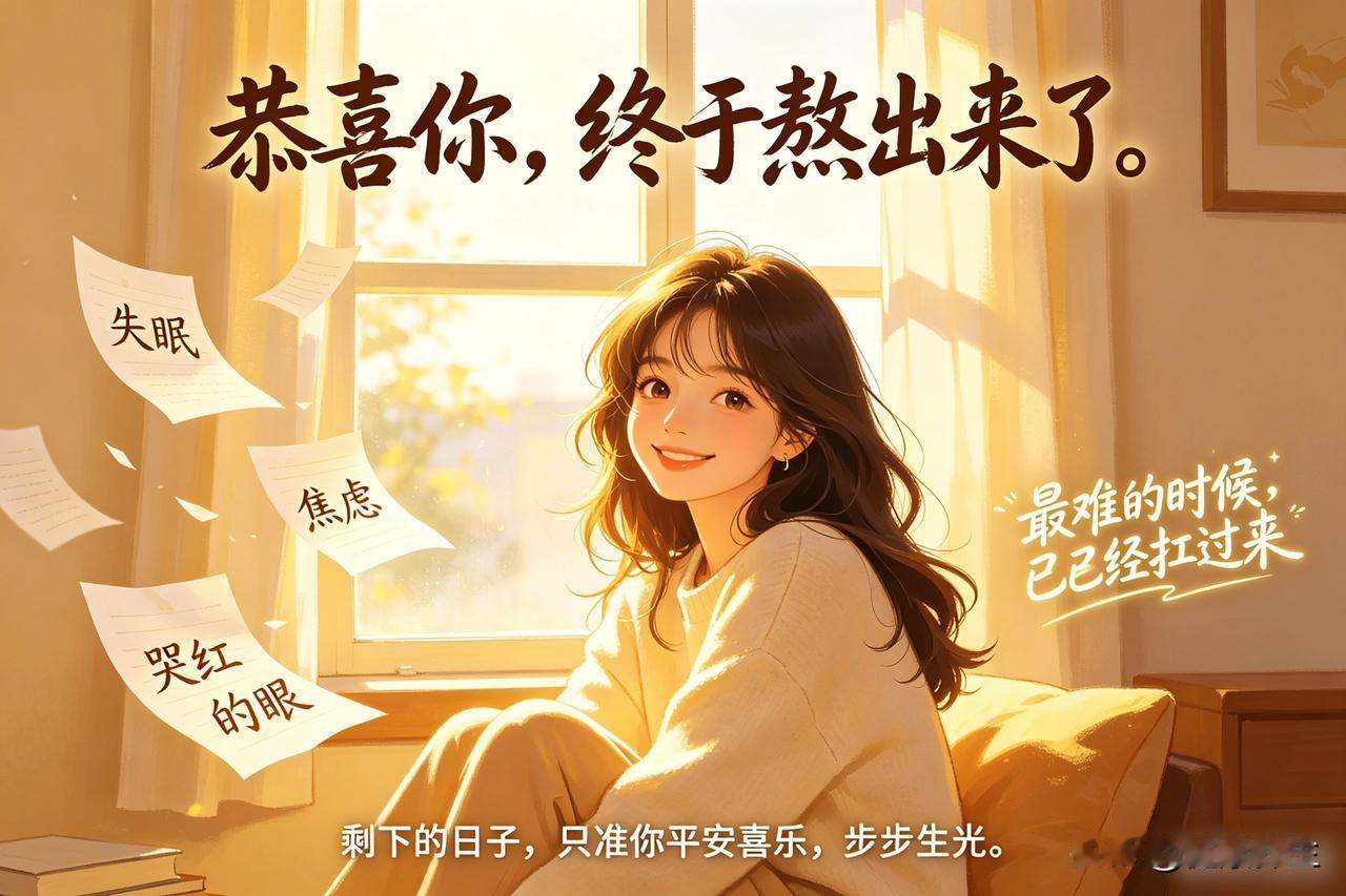 恭喜你，终于熬出来了

别再回头翻那些烂账了。什么失眠、焦虑、哭红的眼，都翻篇了