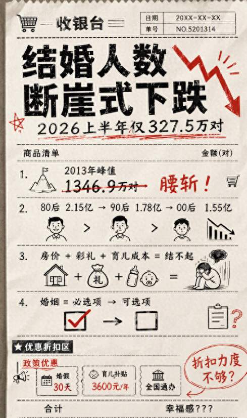 结婚人数又降了。不是年轻人不想结，是这笔账算不过来。