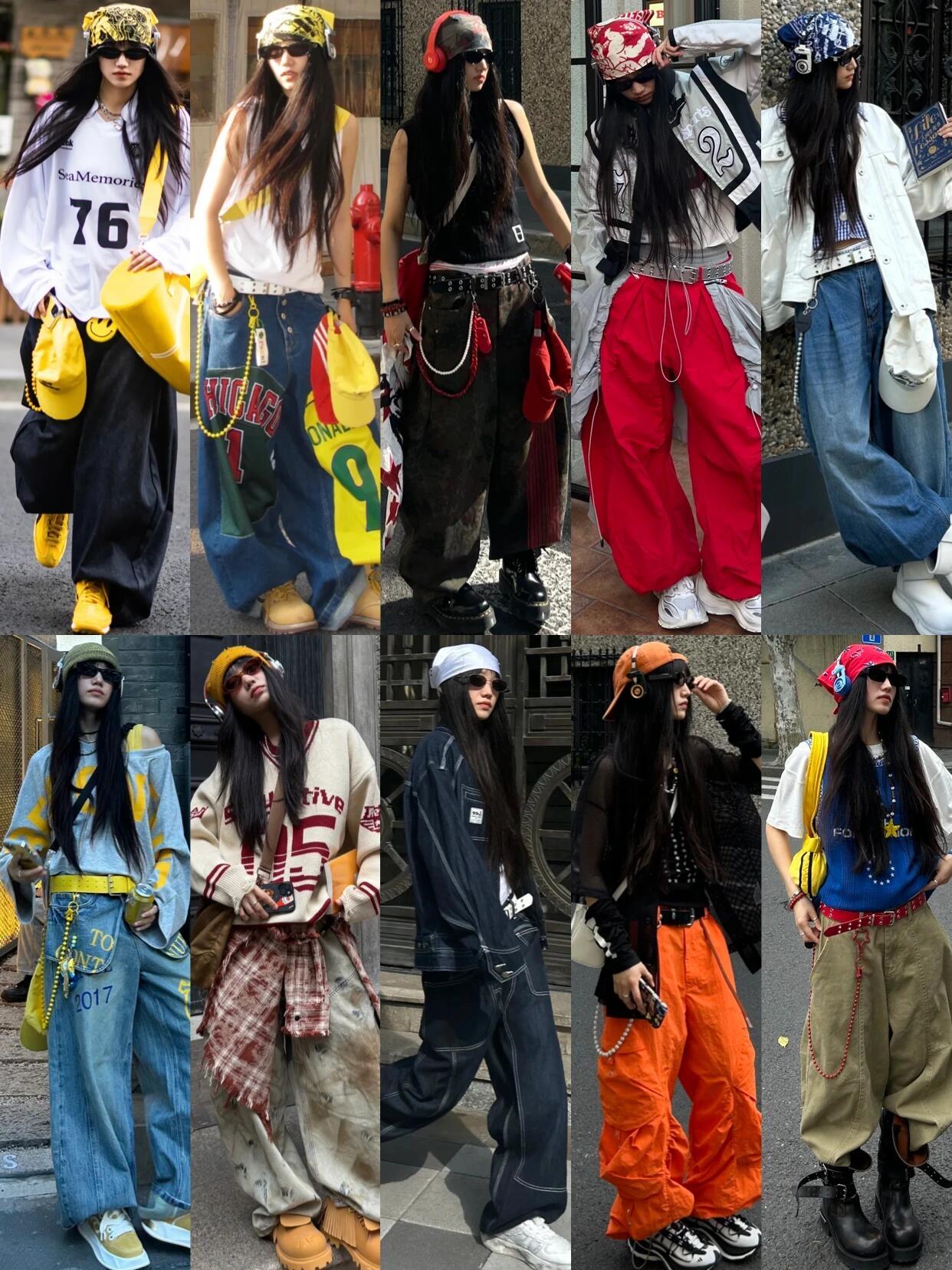 这个小姐姐太酷了！满满的Y2K街头嘻哈风直接拿捏住。各种色彩头巾、复古耳机作为点