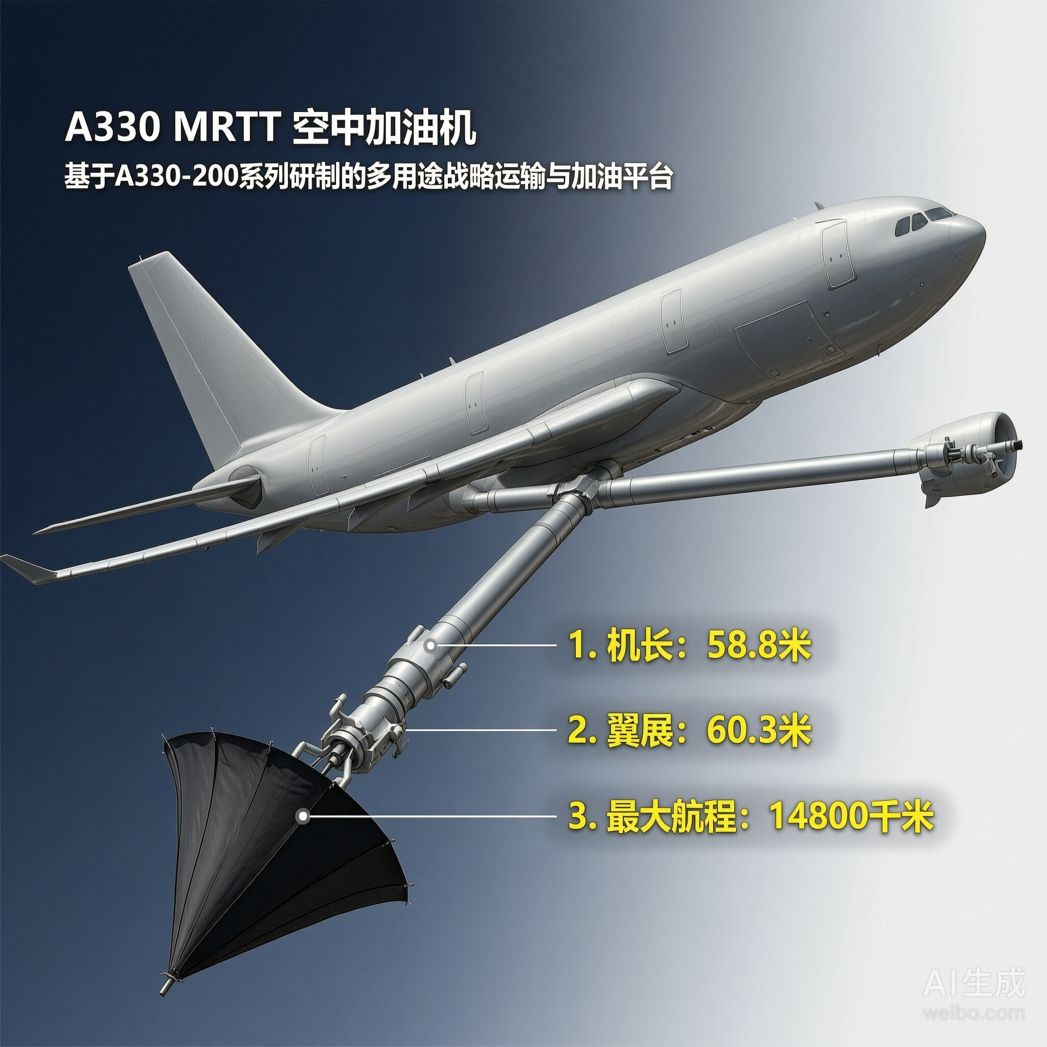 军事ai新视野 A330 MRTT空中加油机［欧］机长：58.8米翼展：60.3