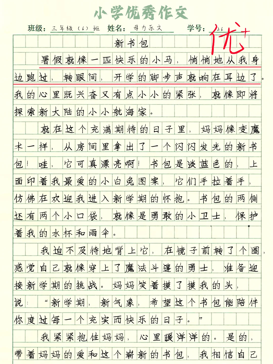 小学优秀作文《新书包》暑假日记分享
