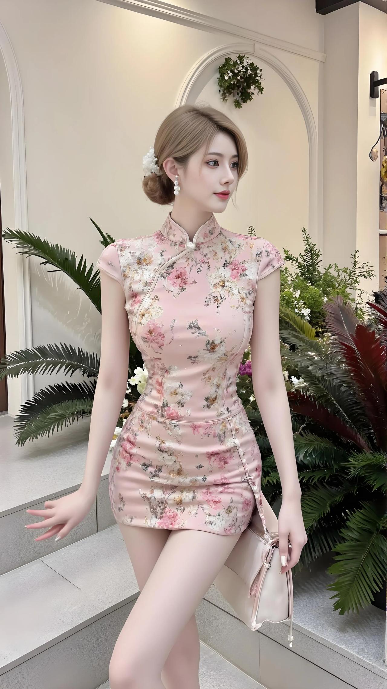 粉墙凝露映花裙，曼立幽阶暗蕴芬。
珠环斜坠添幽韵，疑是惊鸿下楚云。

回眸凝睇意