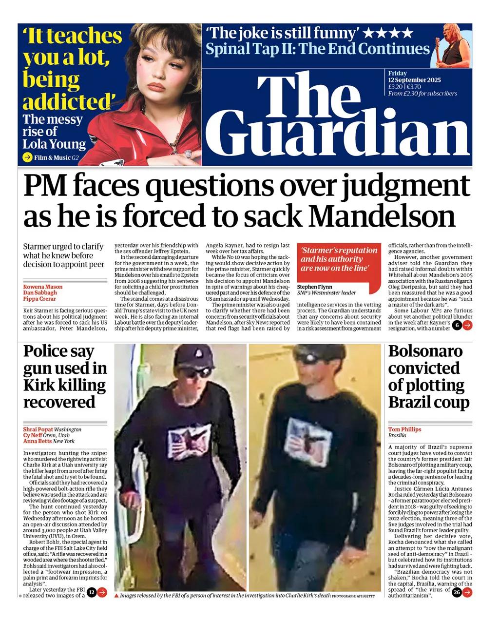 据《卫报》报道，英国首相斯塔默因政治压力被迫解雇英国驻美国大使曼德尔森勋爵，其与
