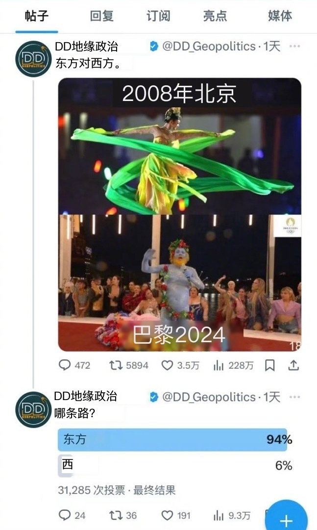 昨天，国外媒体发起的投票：2008年北京奥运开幕式vs2024年巴黎奥运会开幕式
