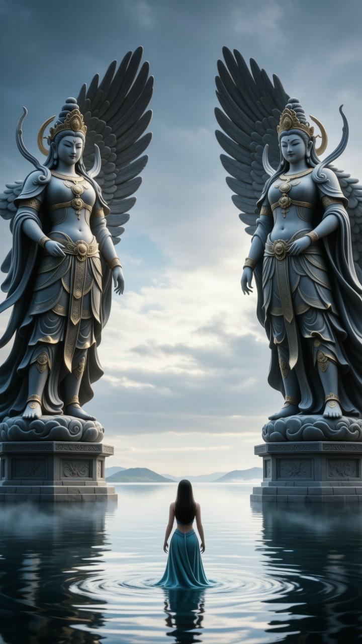 随手一拍的氛围感天地有大美而不言，神像静默千年，江水奔流不息，唯有水中女神的眼神