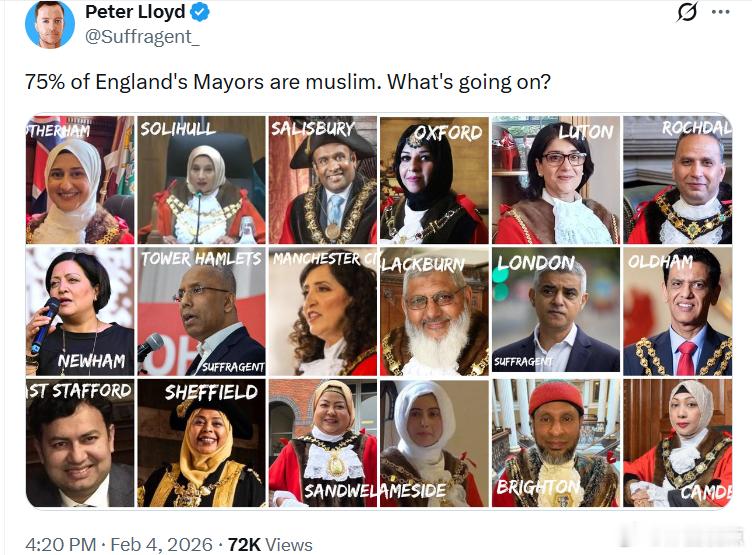英国75%的市长都是穆斯林 