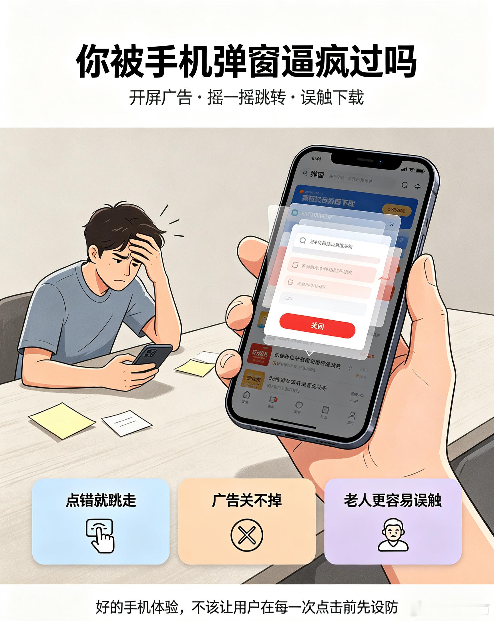 你被手机弹窗逼疯过吗 我真的觉得，手机弹窗是现在最影响幸福感的细节之一。明明只是