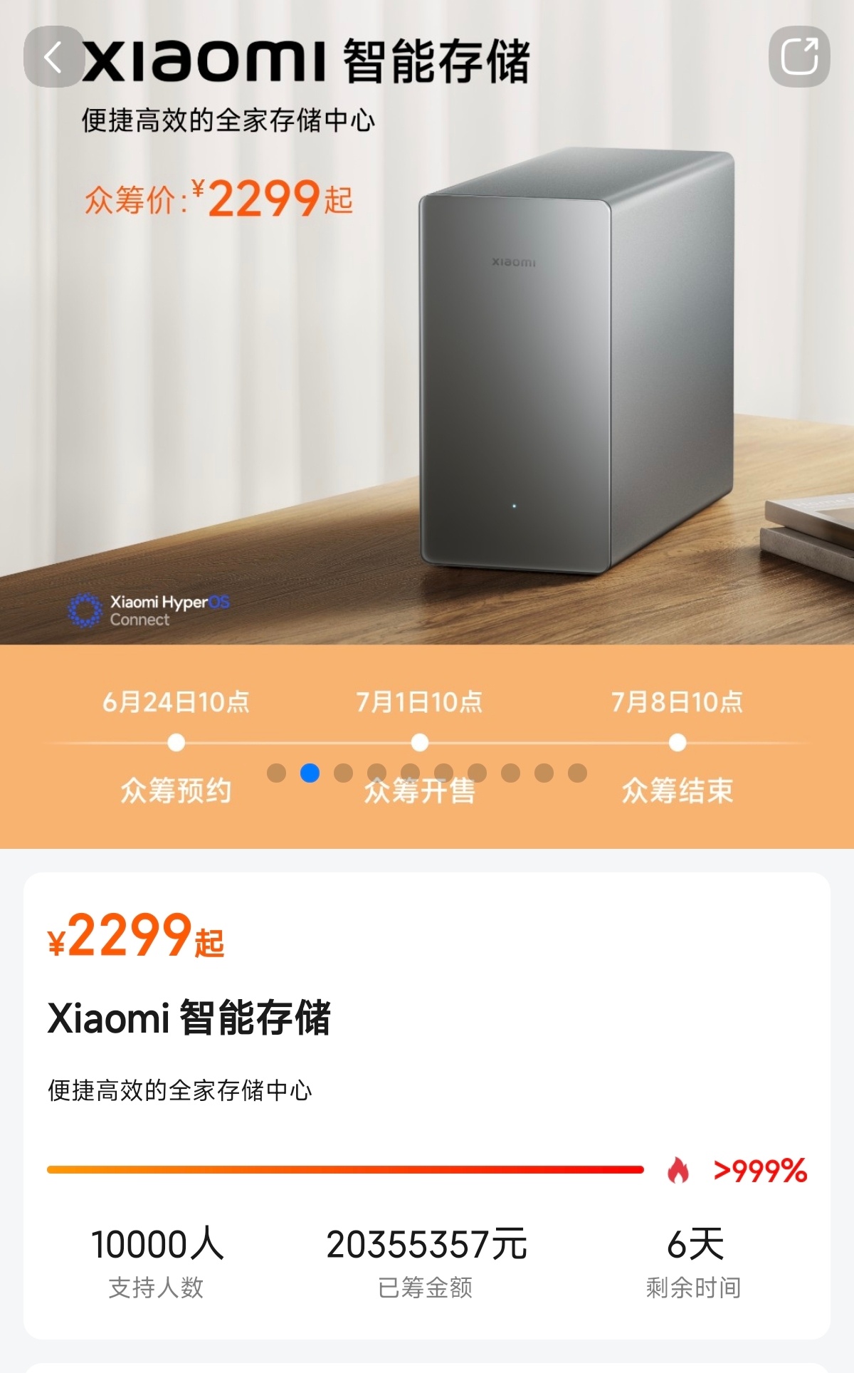 小米智能存储这么受欢迎吗？支持人数10000，已筹金额超过了2000万~买到的小