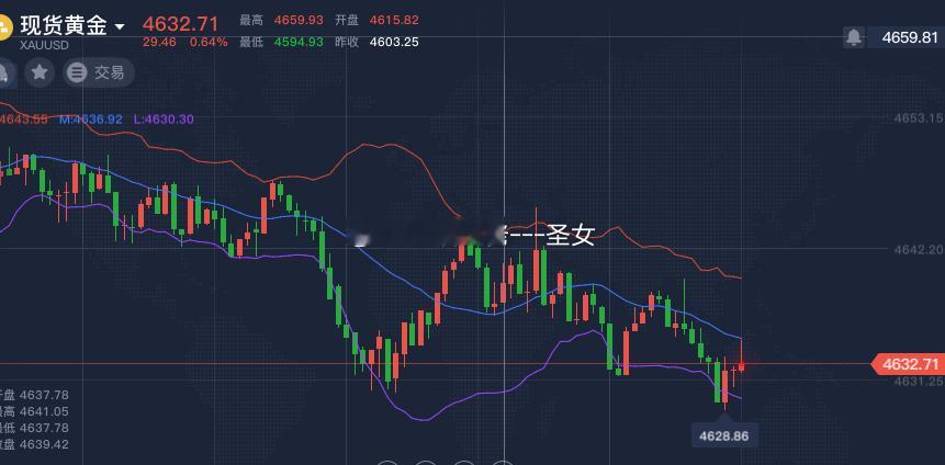 黄金4632多，参考，止损4620黄金金价中际旭创市值跌破1万亿