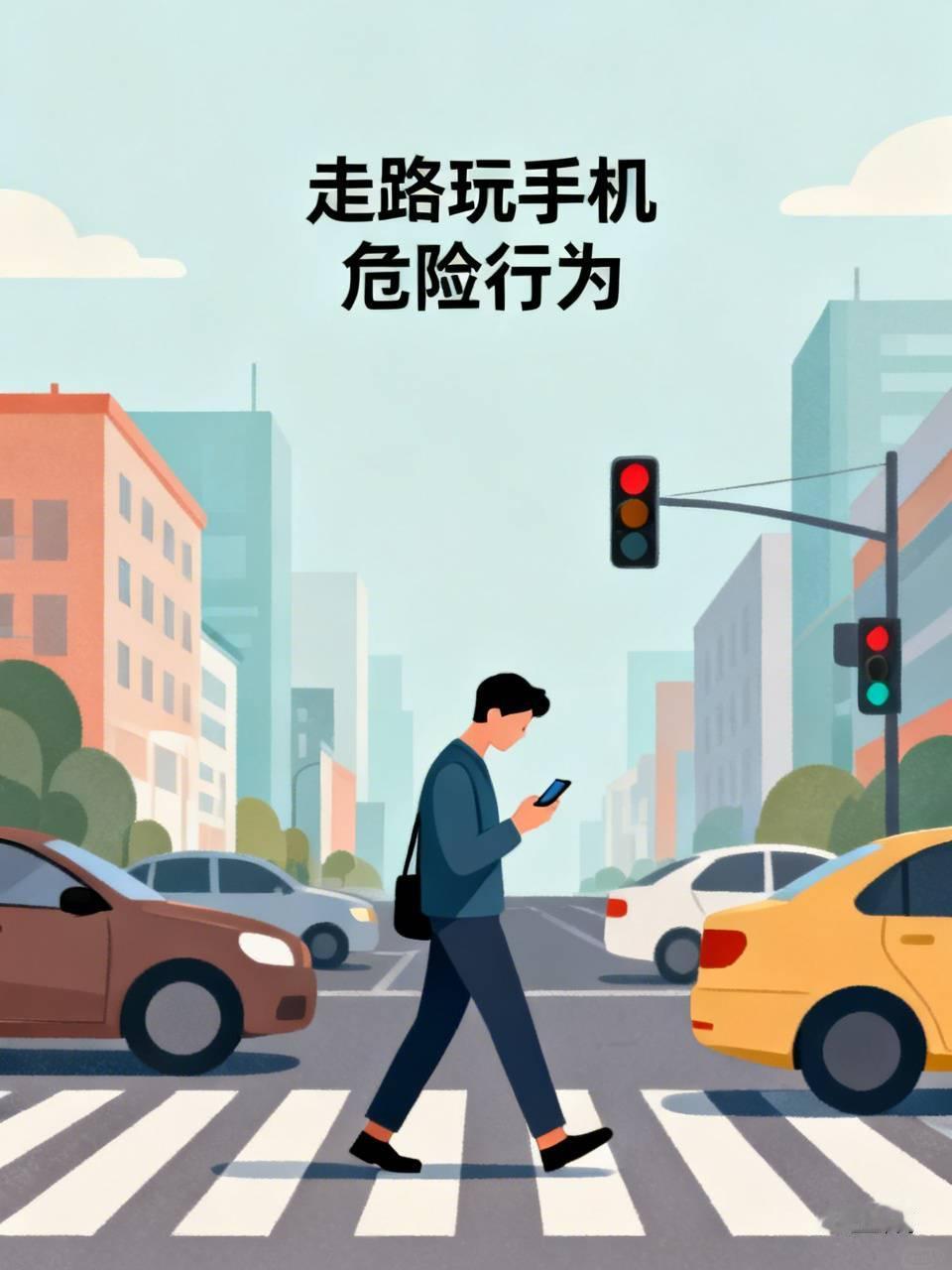 走路玩手机是不是一种危险行为看到有人过红绿灯时，还在低头玩手机，已经绿灯变成红灯