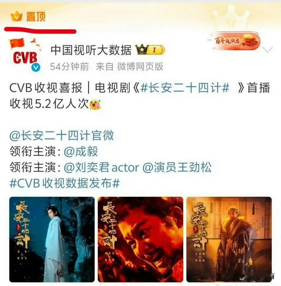 中国视听大数据直接置顶了，电视剧《长安二十四计》首播收视直接5.2亿人次！好火?