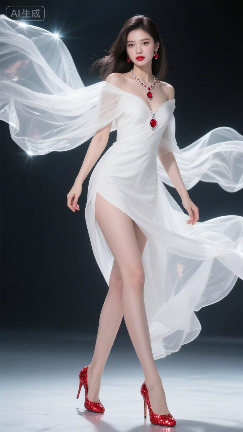 浣溪沙·风中佳人
风吹白纱拂鬓轻，
素裙旋若蝶翻盈。
眸随云影共游行。
 
笑拾