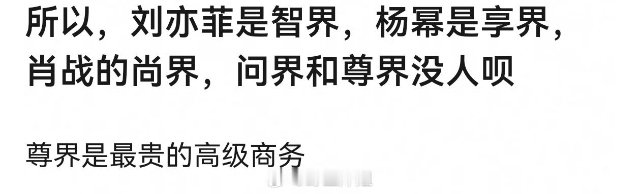 刘亦菲是智界，杨幂是享界，肖战的尚界估计尊界得是刘德华 陈道明 这都是快百万的电