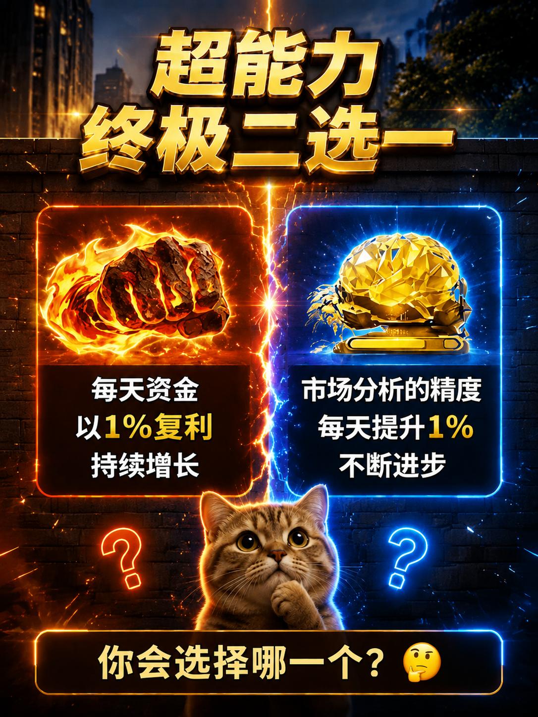 超能力终极二选一，你会选择哪一个？🤔
选项1：每天资金以1%复利持续增长
选项