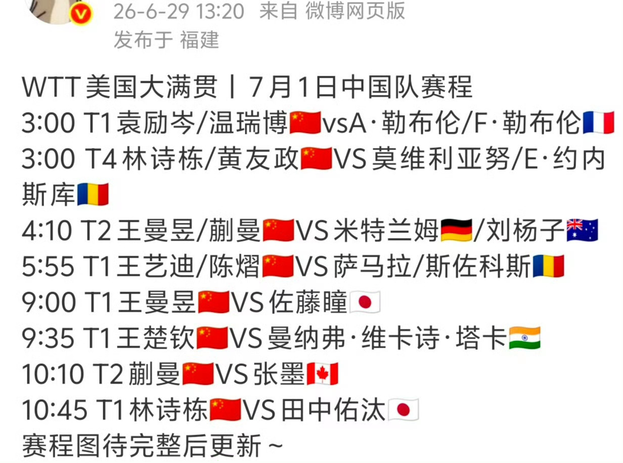 孙颖莎王楚钦混双首轮两人同样是兼单打和混双，前四天赛程安排对比：        