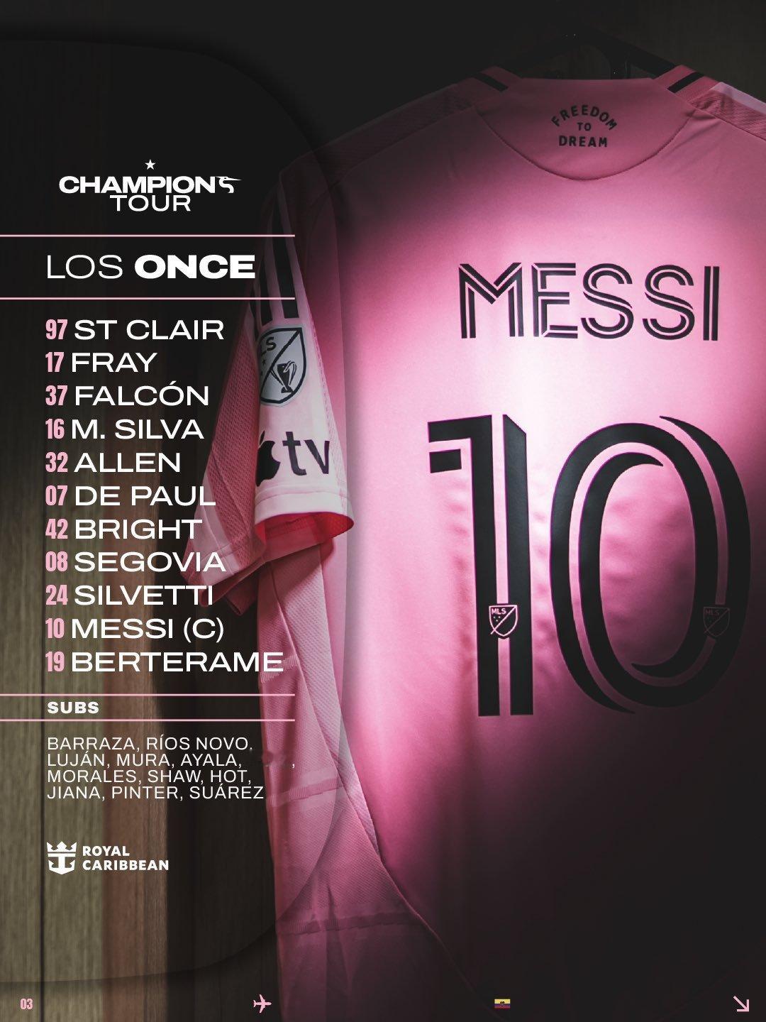 迈阿密国际首发阵容：圣克莱尔，伊恩·弗雷，法尔孔，米卡埃尔，诺亚·艾伦，德保罗，