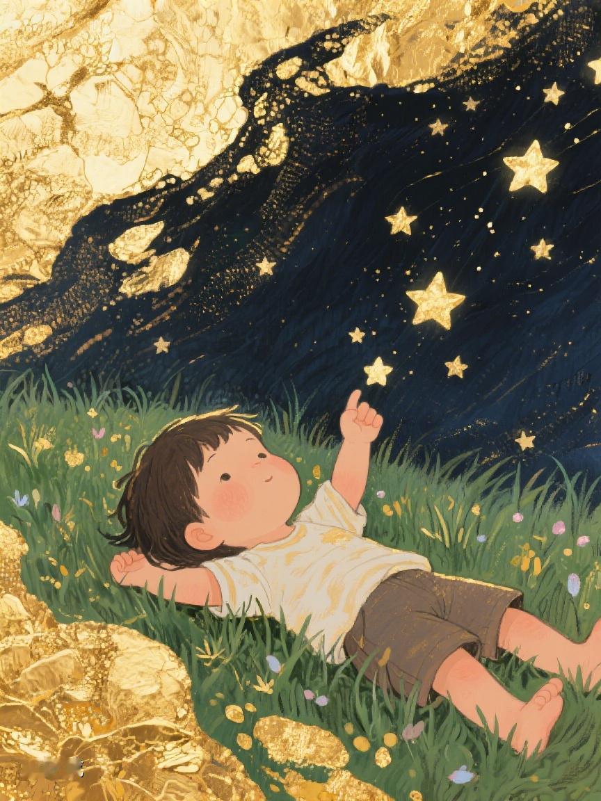 在金色星光下的草地，
躺看那奇幻的星河✨ 
也许我们都藏着对未知的向往与憧憬
A