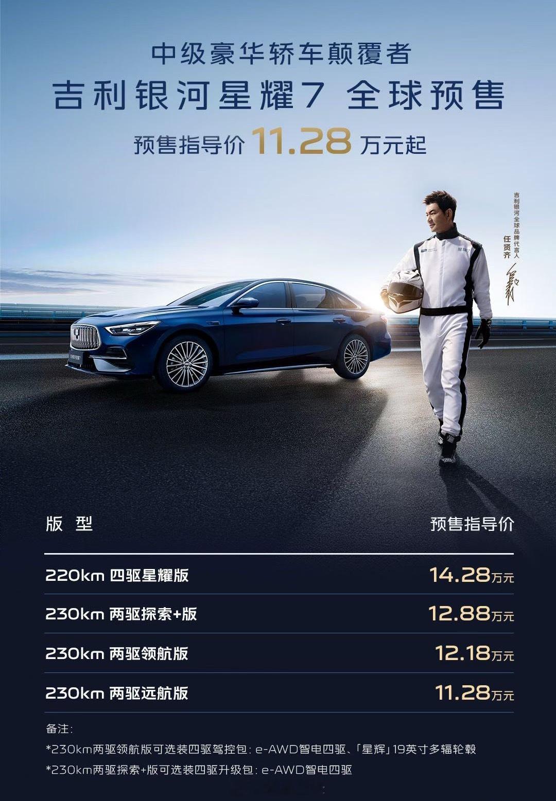 今晚一共有五六个发布会吧入门门槛最低，更多人能买的是它吉利银河星耀7 预售指导价
