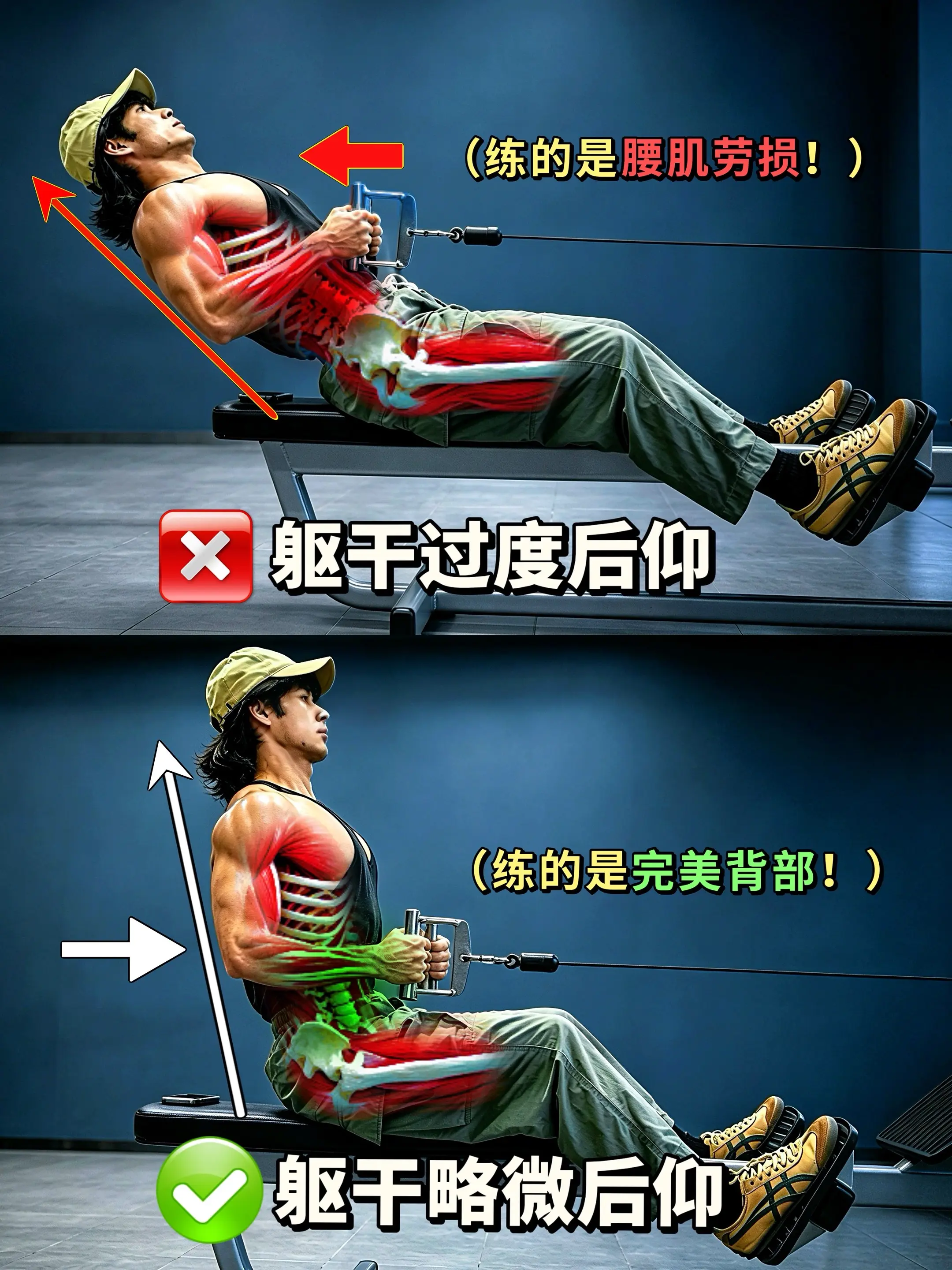 坐姿划船正确做法！看看你都做对了吗？坐姿划船练完背部没感觉，只有手臂胀...