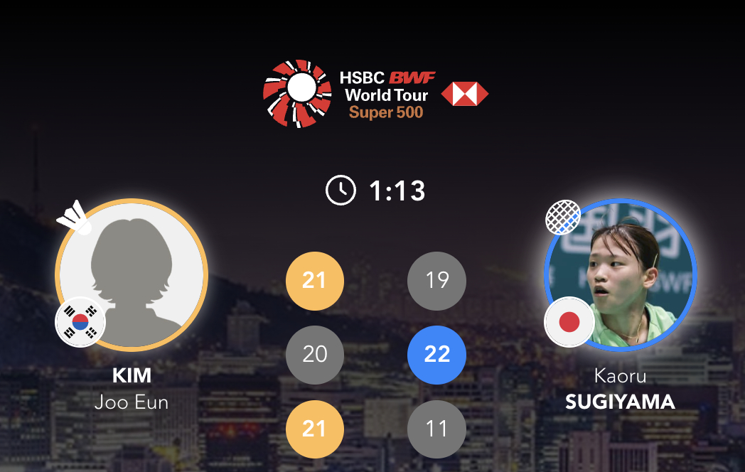 金珠恩🇰🇷 21-19、20-22、21-11 🇯🇵杉山薰下轮对手：韩千