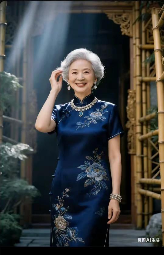 奶奶旗袍， 身姿妖娆。
优雅风尚，文化底蕴。
牡丹刺绣，韵味多彩。
曲线妙慢， 