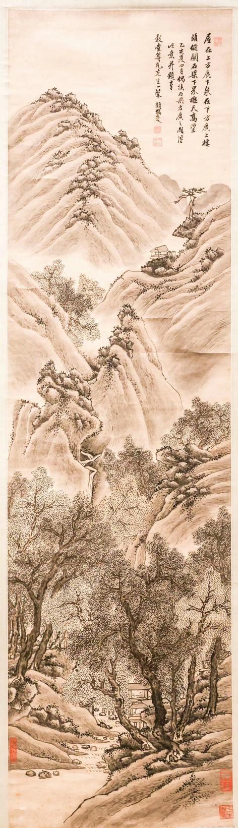 清.顾鹤庆《石梁方广图》
明.仇   英《梅石抚琴图》
董邦达《一帘飞瀑入秋山 